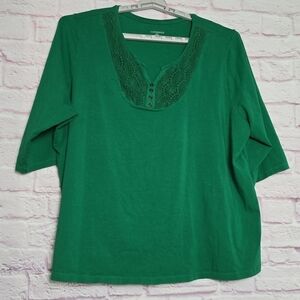 Catherine's Cotton Pullover Top Embroidered front Faux Button Tunic Size 3X